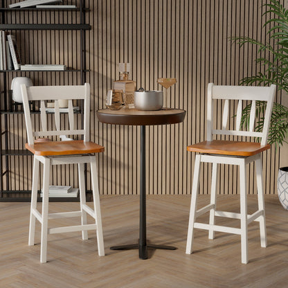 Set of 2 97cm Swivel Rubber Wood Bar Stools with Backrest and Footrest-White