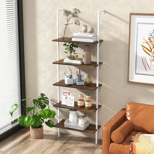 5-Tier Ladder Shelf with Steel Frame for Living Room Bedroom Office-Natural