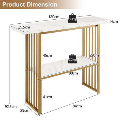 2-Tier Faux Marble Console Table for Entryway Living Room Bedroom-White &amp; Golden