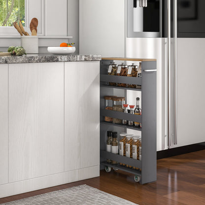 4-Tier Slide-out Rolling Slim Storage Trolley for Kitchen Dining Room-Grey
