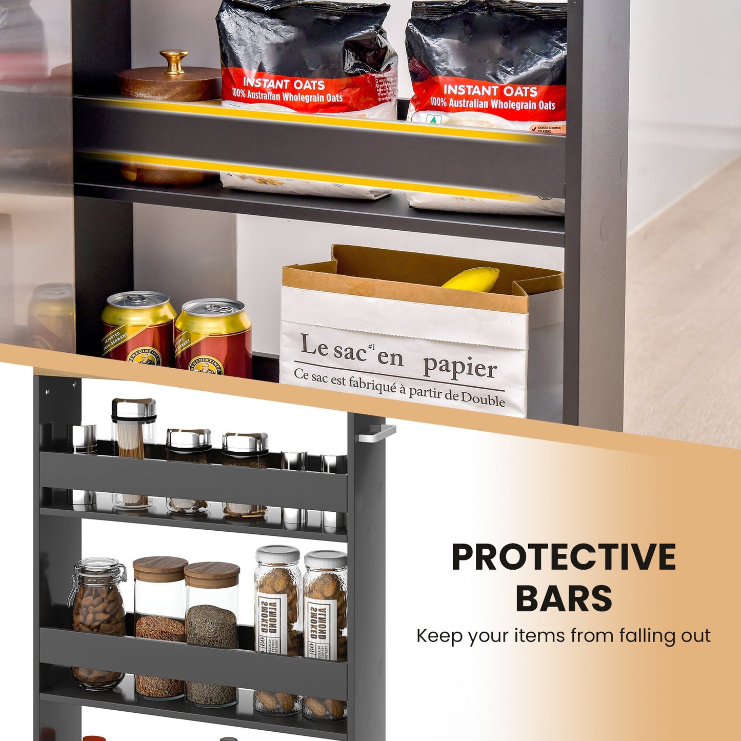 4-Tier Slide-out Rolling Slim Storage Trolley for Kitchen Dining Room-Grey
