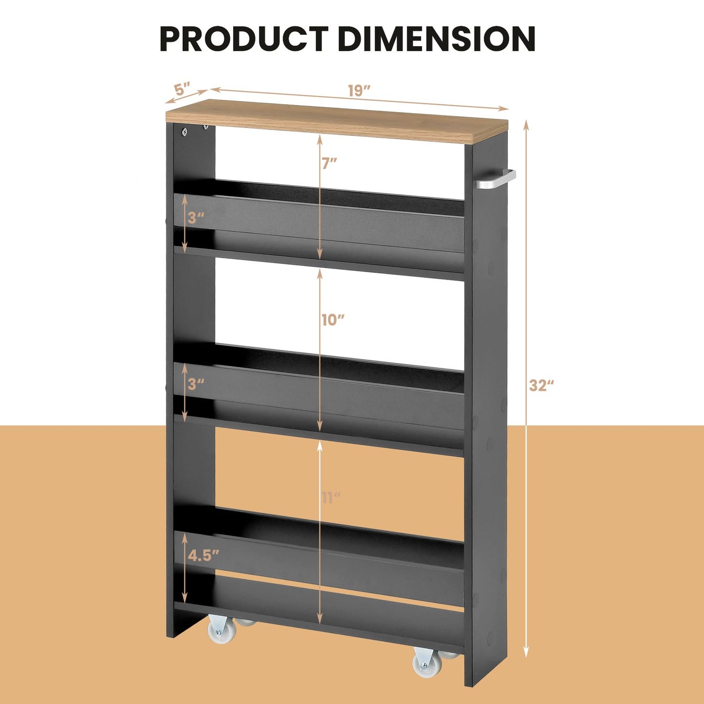 4-Tier Slide-out Rolling Slim Storage Trolley for Kitchen Dining Room-Grey