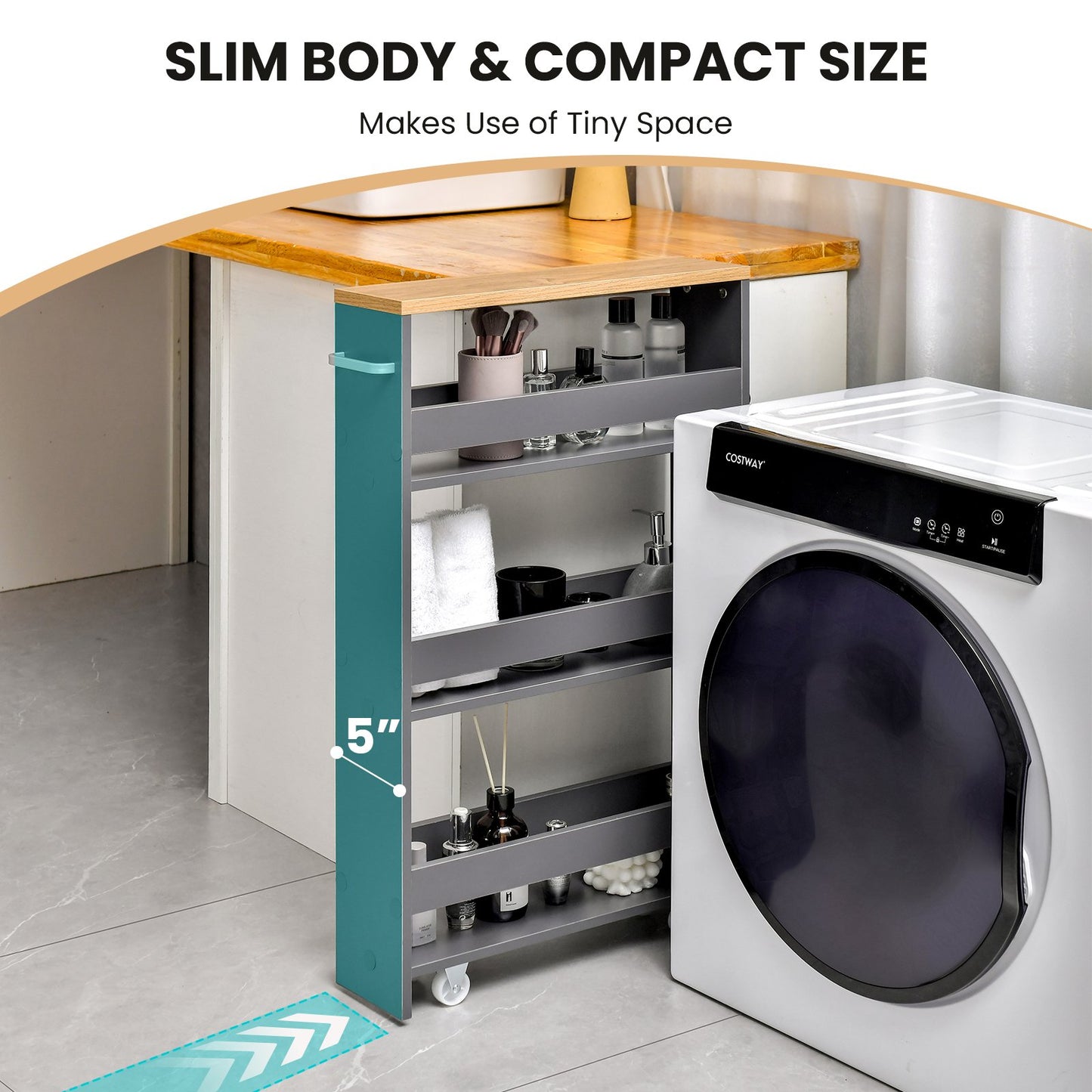 4-Tier Slide-out Rolling Slim Storage Trolley for Kitchen Dining Room-Grey