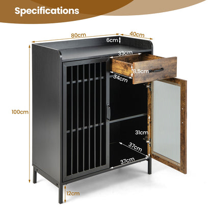 Wooden Buffet Sideboard with Tempered Glass Door and Anti-toppling Device