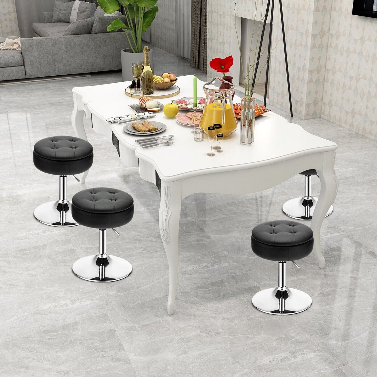 360° Swivel Vanity Stool with Removable Tray Lid-Black