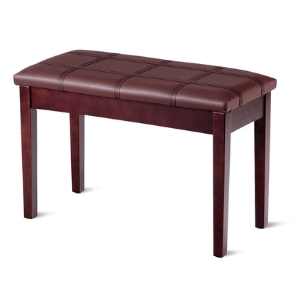 Wooden Duet Piano Bench with Padded Cushion and Music Storage-Brown