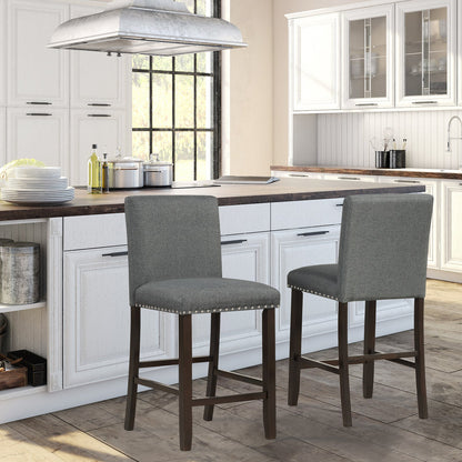 Upholstered Bar Stool Set of 2 for Dining Room Kitchen Restaurant-Grey