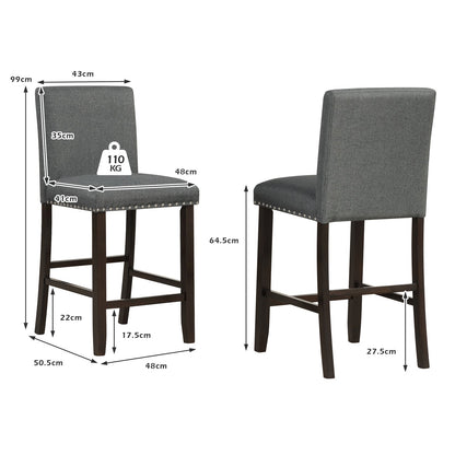 Upholstered Bar Stool Set of 2 for Dining Room Kitchen Restaurant-Grey