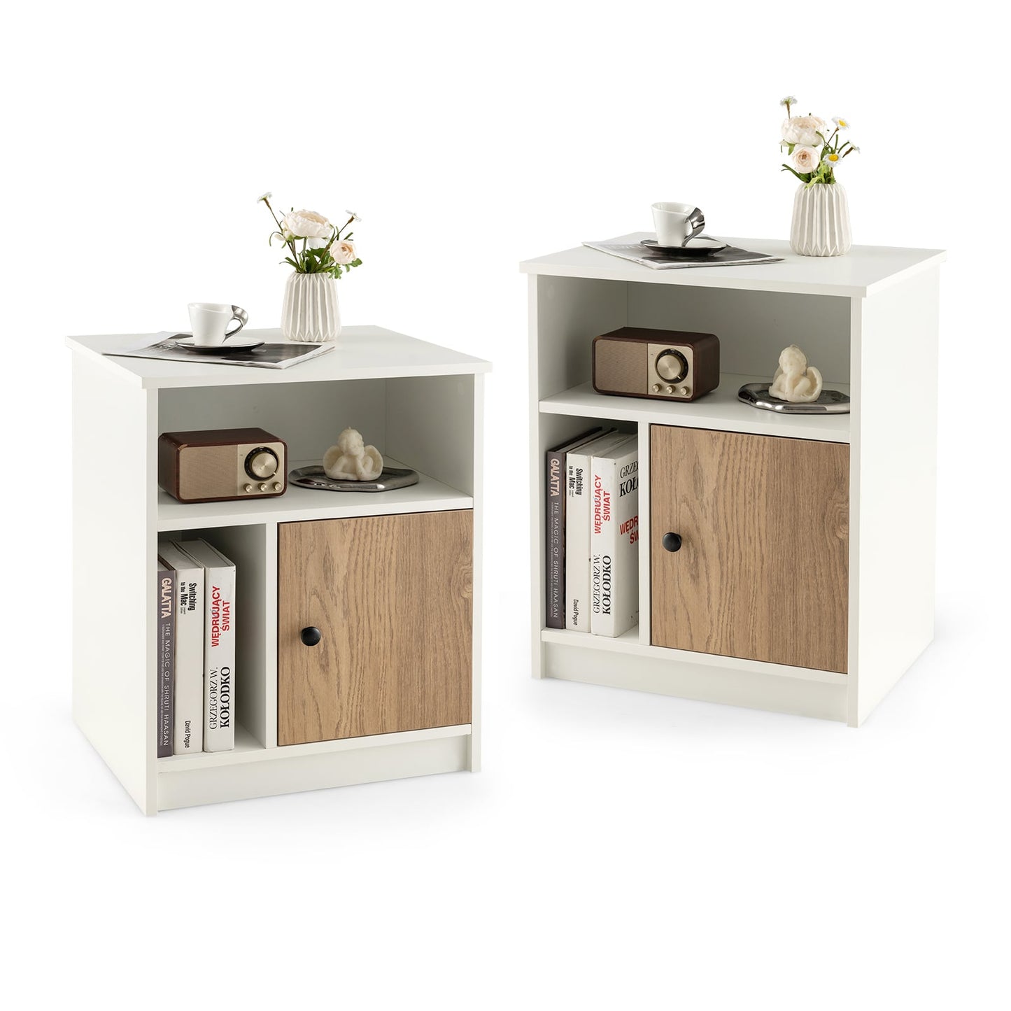 Set of 2 Modern Nightstands with Cable Management Hole-White