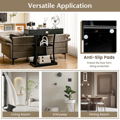 T-Shaped Console Table for Small Space-Black