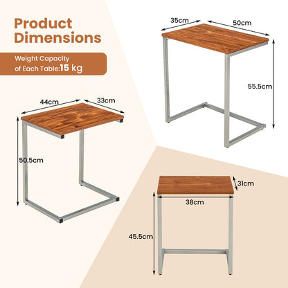Set of 3 Nesting Coffee Tables with Wood Grain Tabletop-Brown