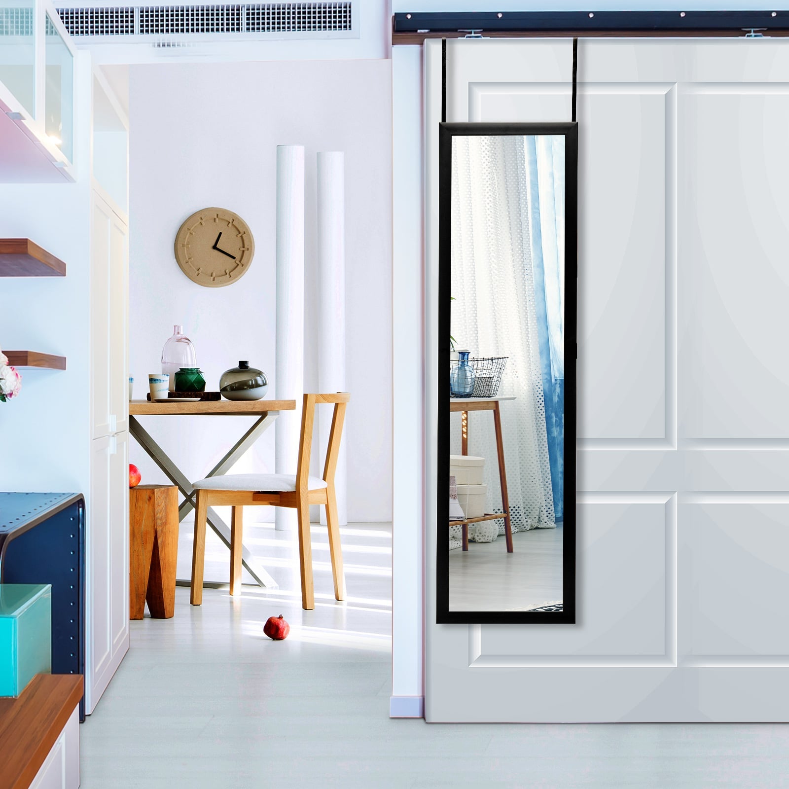 Full Length Over the Door Mirror with Hanging Hooks for Bedroom-Black