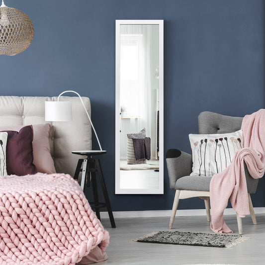 Full Length Over the Door Mirror with Hanging Hooks for Bedroom-White