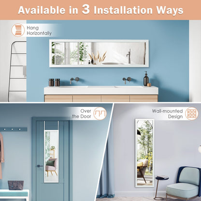 Full Length Over the Door Mirror with Hanging Hooks for Bedroom-White