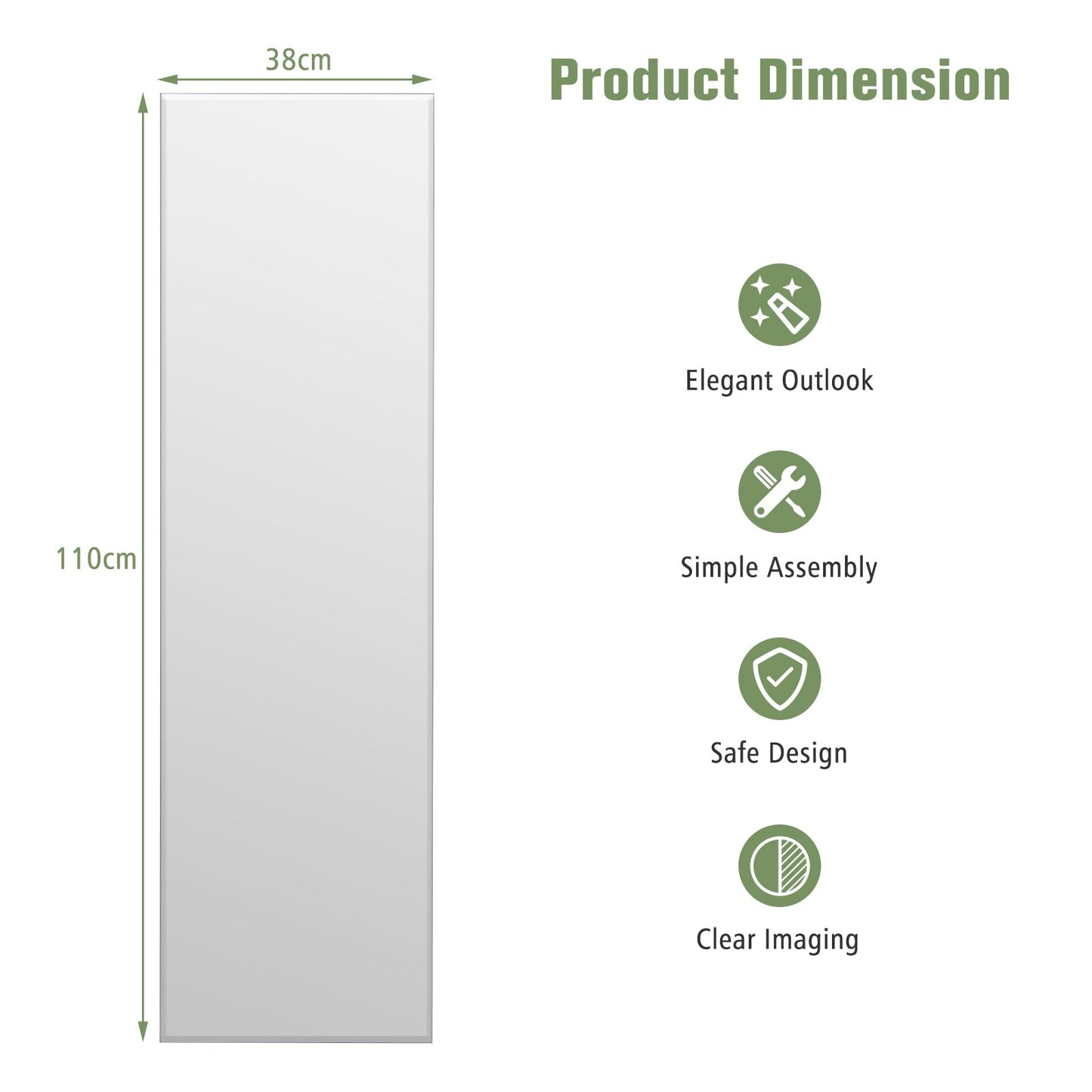 Full Length Wall Mounted Mirror for Bathroom Bedroom Entryway