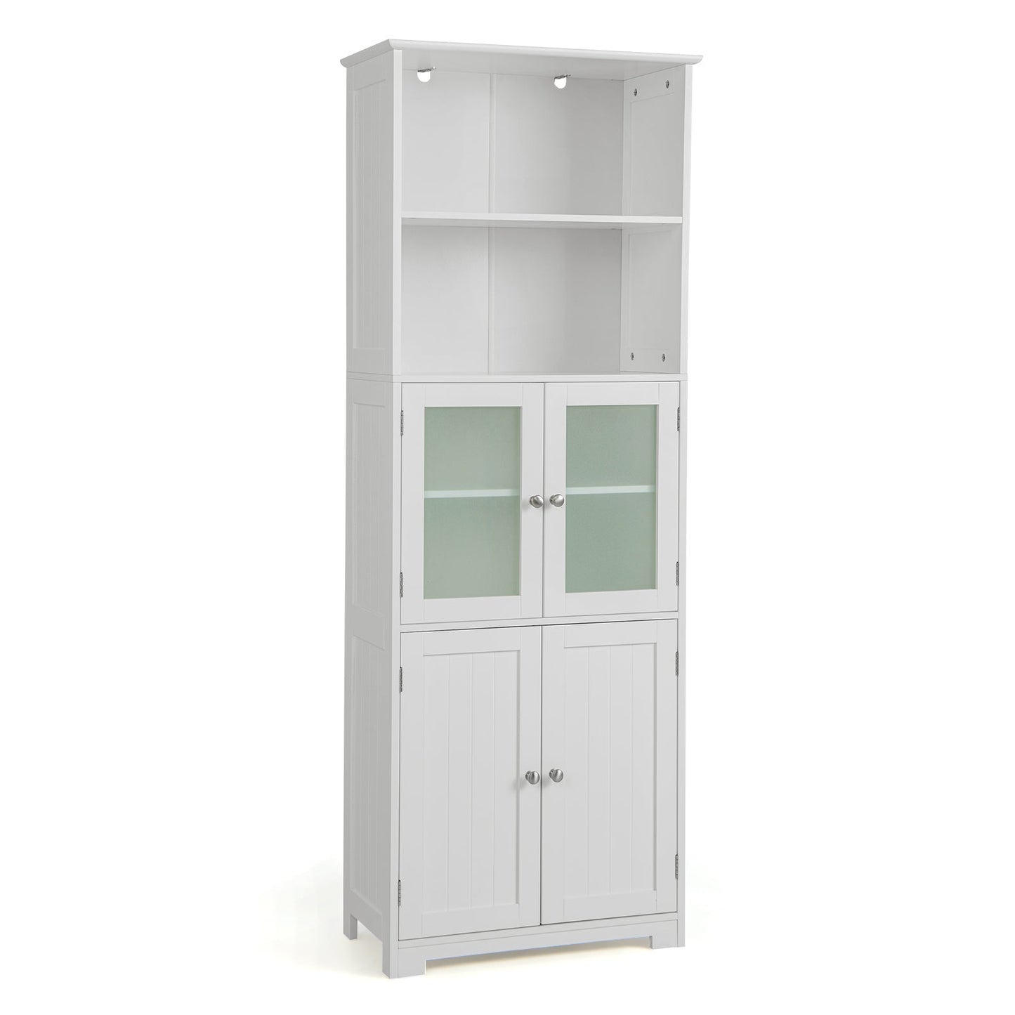 Freestanding Storage Cabinet with Tempered Glass Door and Open Shelves-White