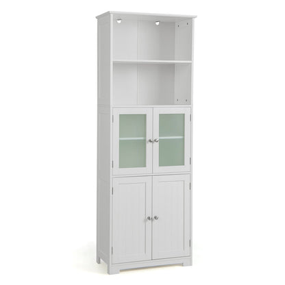 Freestanding Storage Cabinet with Tempered Glass Door and Open Shelves-White