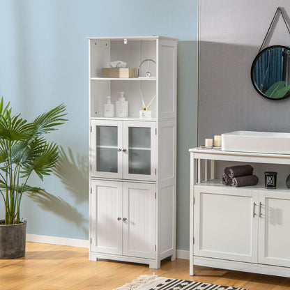 Freestanding Storage Cabinet with Tempered Glass Door and Open Shelves-White