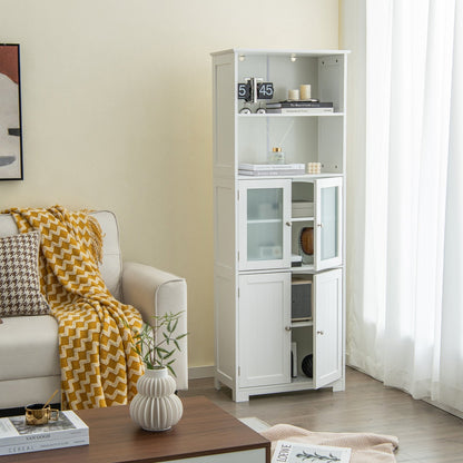 Freestanding Storage Cabinet with Tempered Glass Door and Open Shelves-White