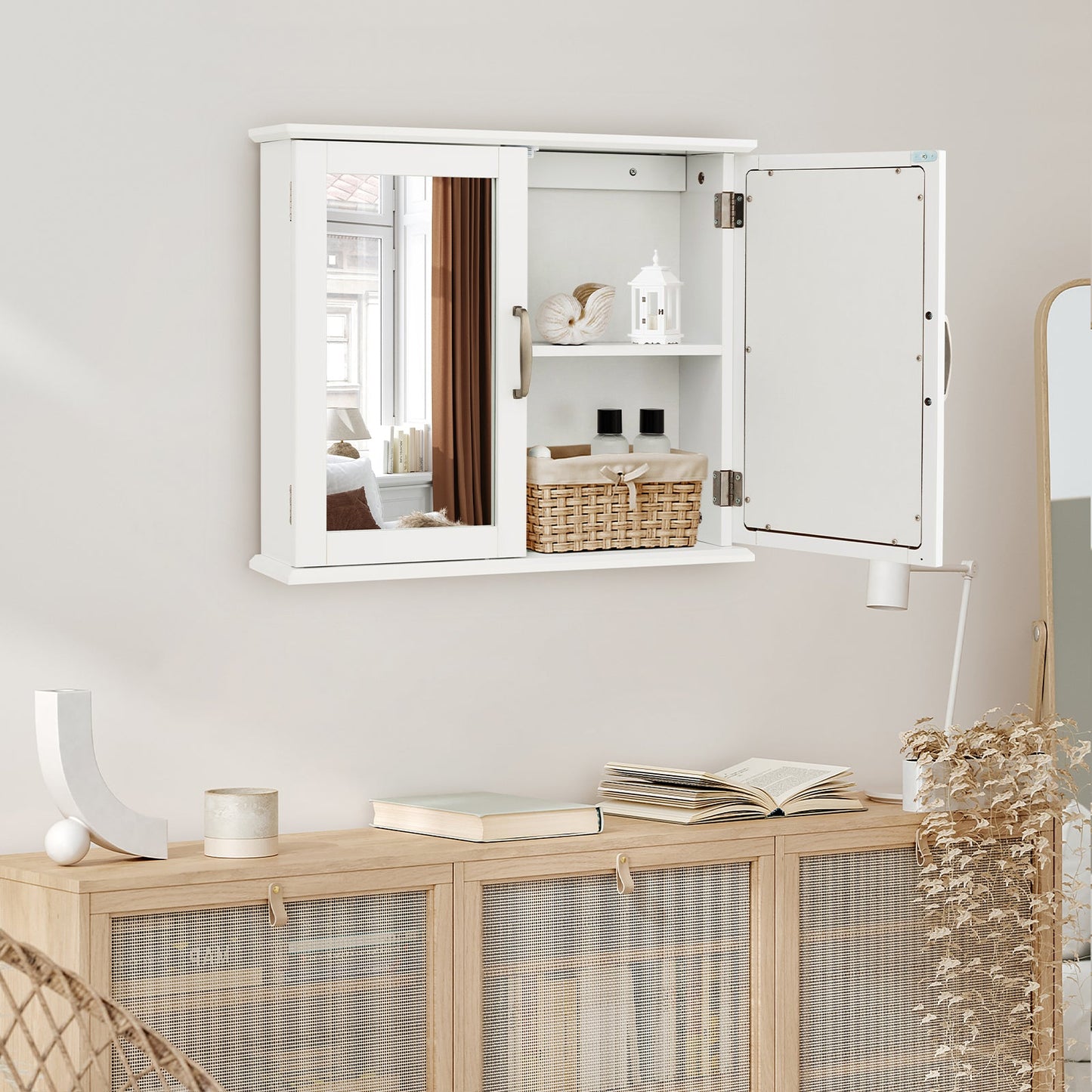 Wall-mounted Bathroom Mirror Cabinet for Bathroom Living Room-White