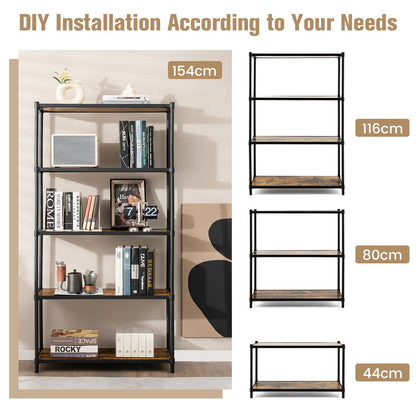 5-Tier Wooden Bookshelf for Living Room Bedroom and Office-Rustic Brown