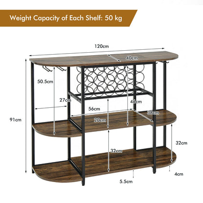 120 cm Coffee Bar Cabinet with Glass Holder for Kitchen-Rustic Brown