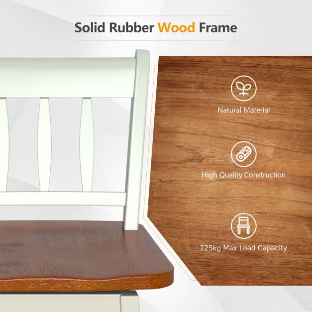 Set of 2 Rubber Wood Swivel Bar Stools with Backrest and Footrest-Cream