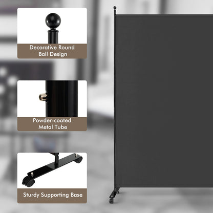Single Panel Rolling Room Divide rwith Wheels-Grey
