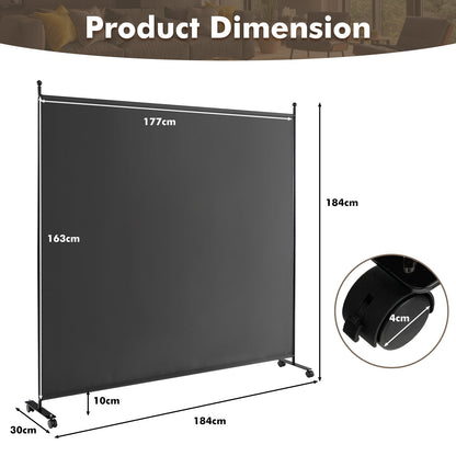 Single Panel Rolling Room Divide rwith Wheels-Grey