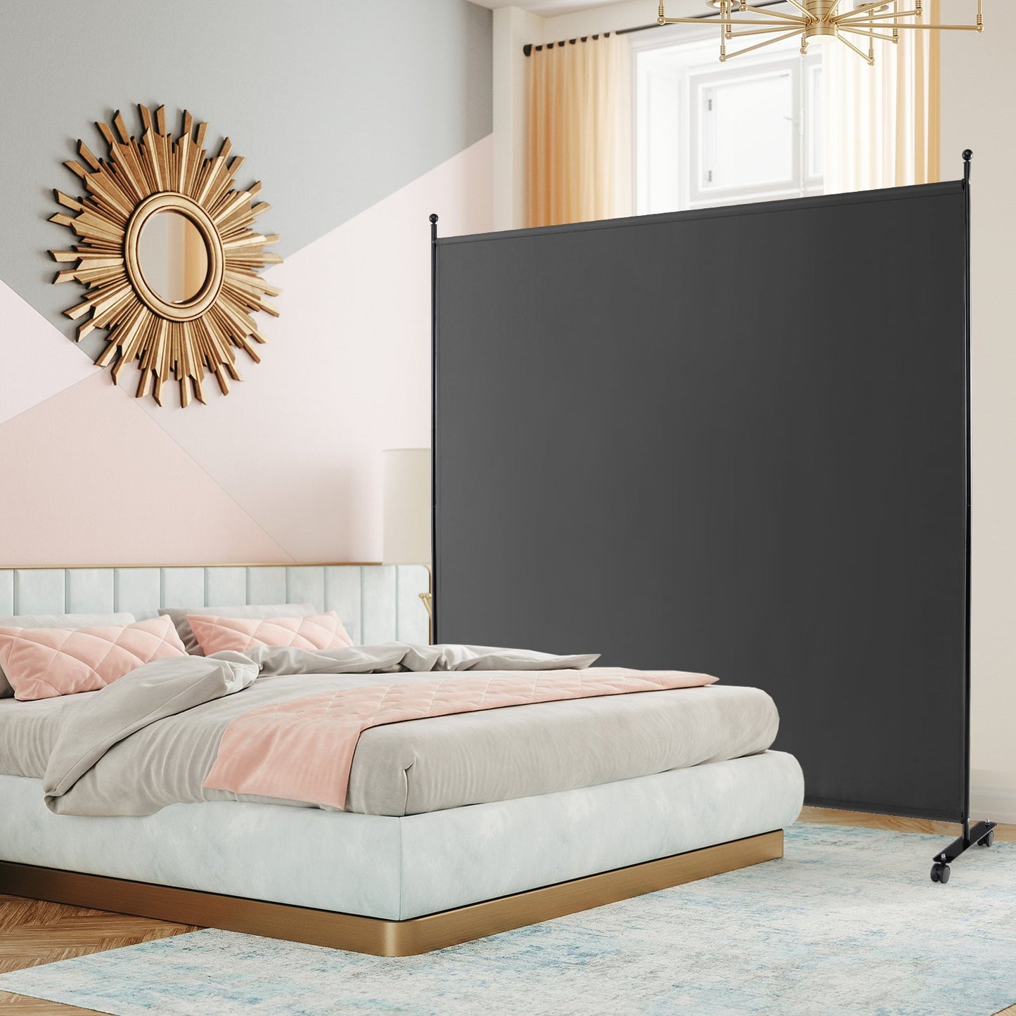Single Panel Rolling Room Divide rwith Wheels-Grey