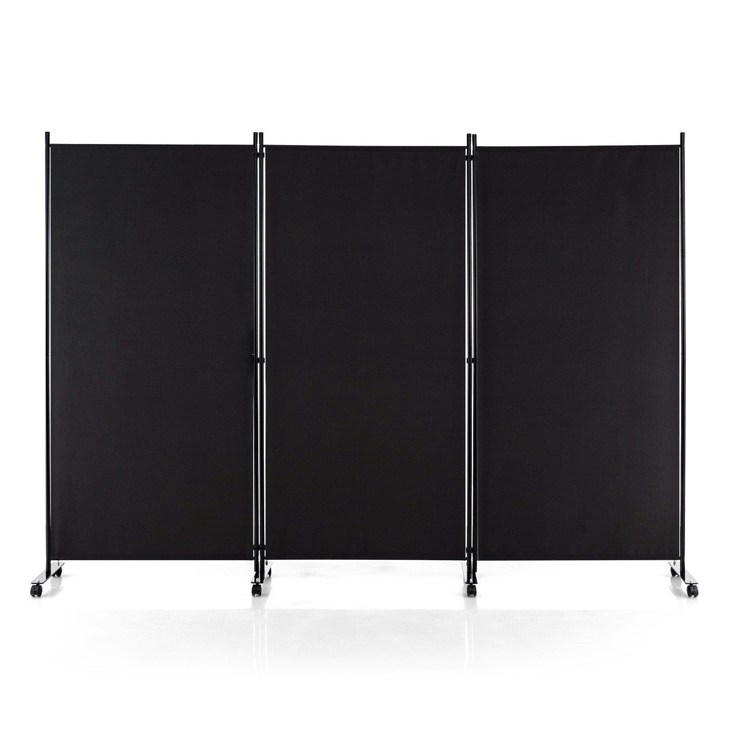 3-Panel Folding Room Divider with Wheels for Living Room Bedroom-Black