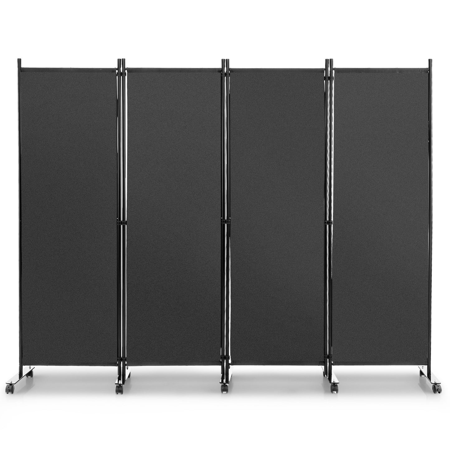 4-Panel Folding Room Divider with Wheels for Living Room Bedroom-Grey