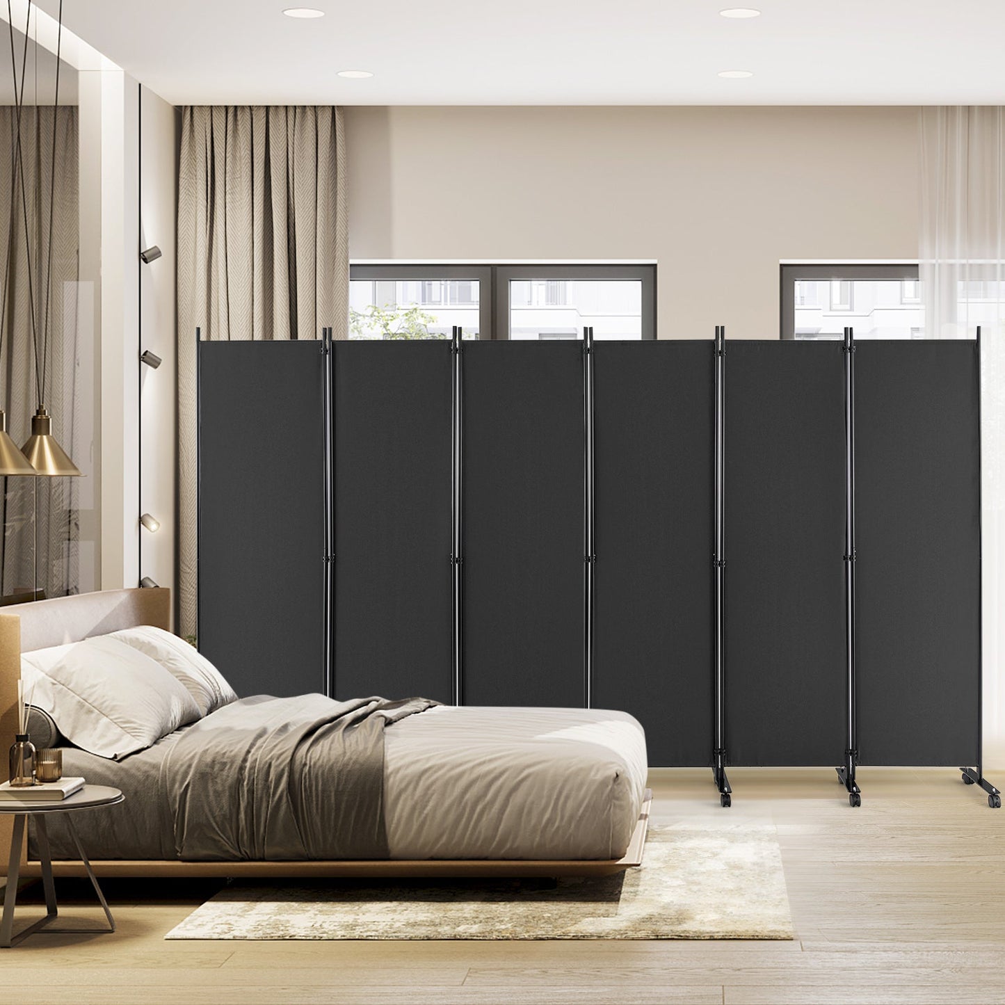 6 Panel Room Divider on Wheels for Indoor-Grey