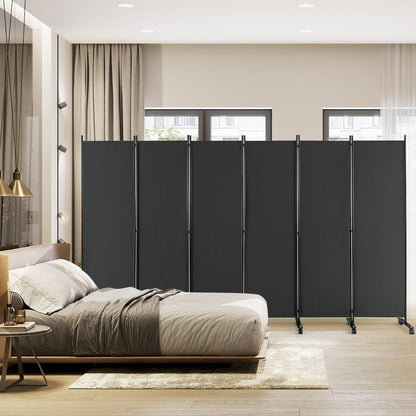 6 Panel Room Divider on Wheels for Indoor-Grey