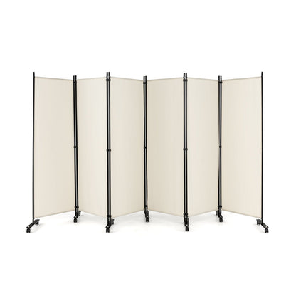 6 Panel Room Divider on Wheels-White