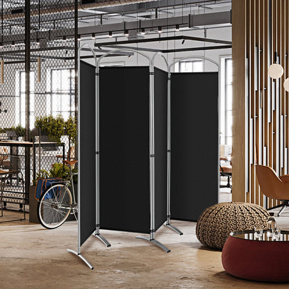 4 Panel Freestanding Folding Room Divider for Living Room Office-Black