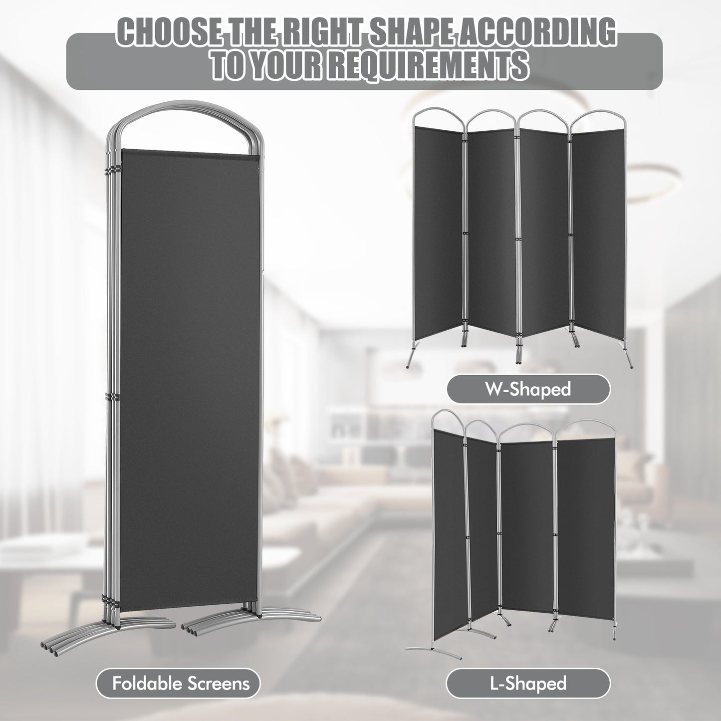 4 Panel Freestanding Folding Room Divider for Living Room Office-Grey