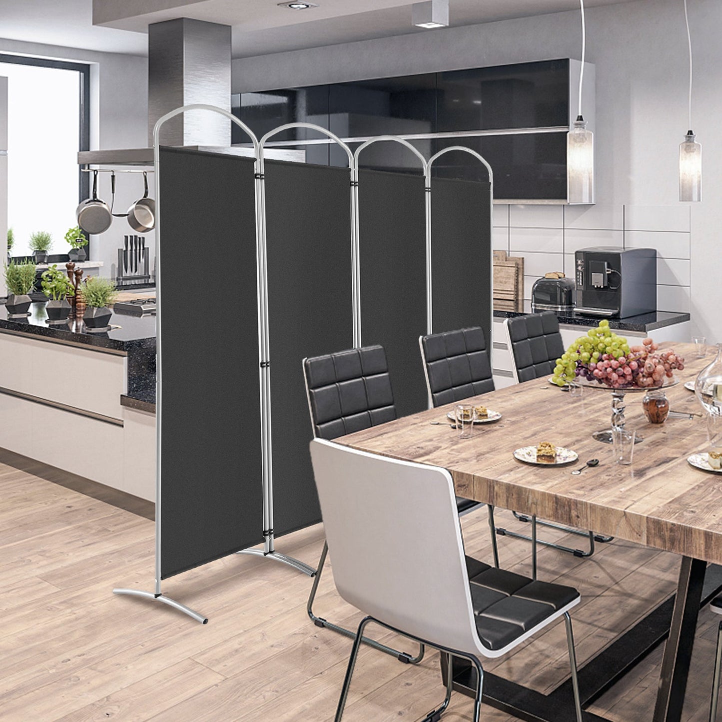 4 Panel Freestanding Folding Room Divider for Living Room Office-Grey