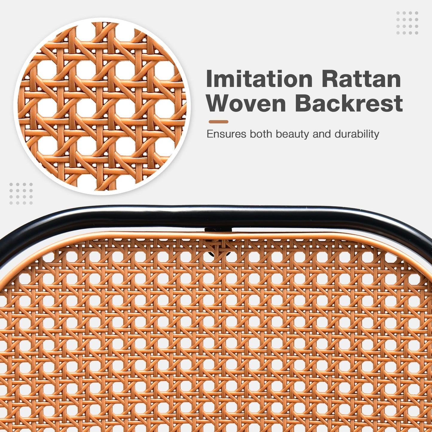 Set of 2 PU Leather Bar Stools with Rattan Backrest and Footrest-Brown