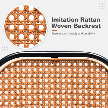 Set of 2 PU Leather Bar Stools with Rattan Backrest and Footrest-Brown