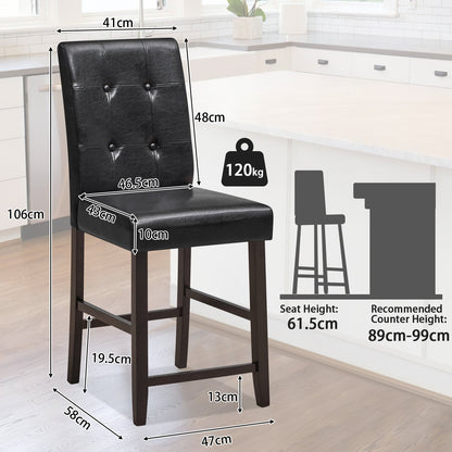 Set of 2 Padded Bar Stools with Rubber Wood Legs