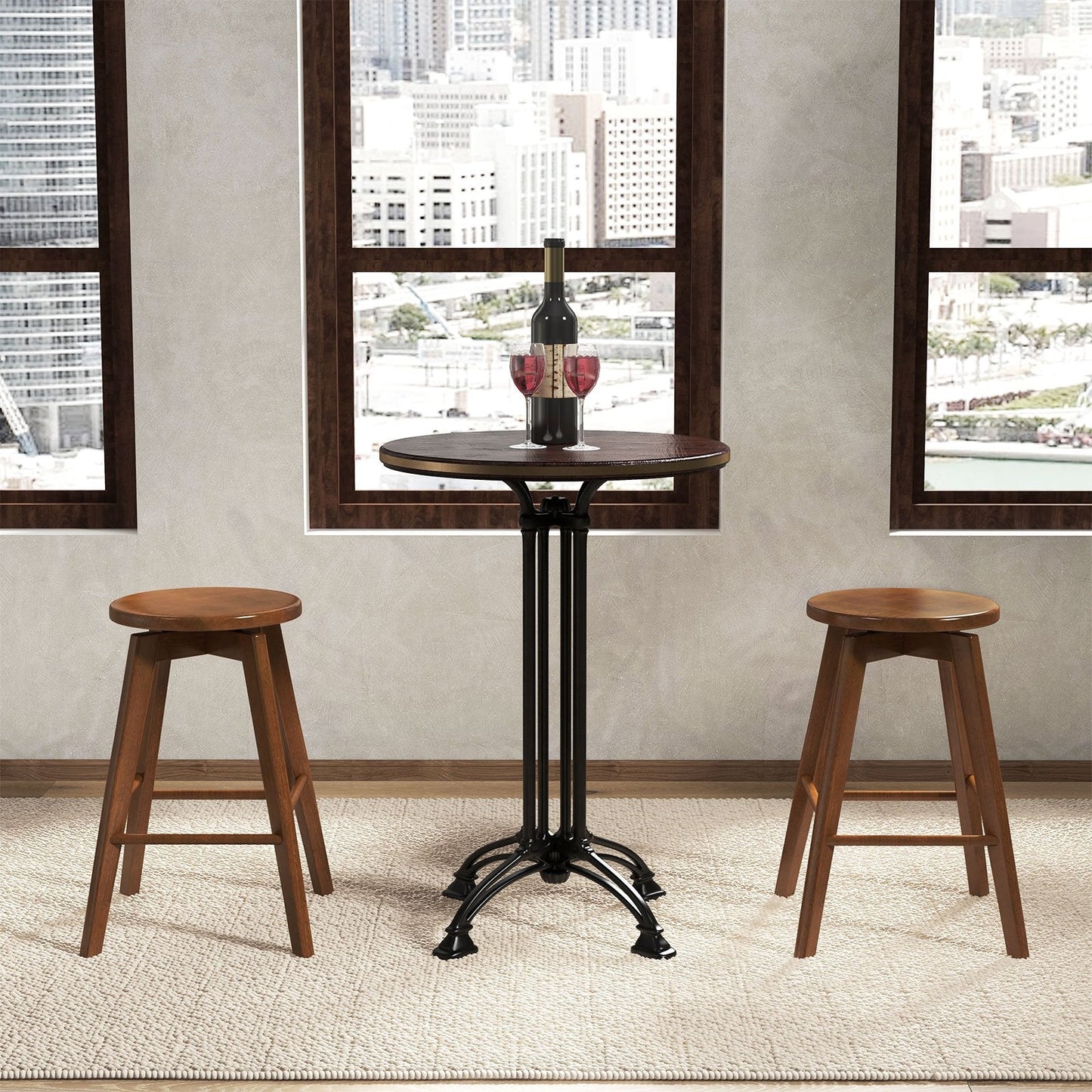 360° Swivel Counter Height Bar Chairs with Rubber Wood Frame