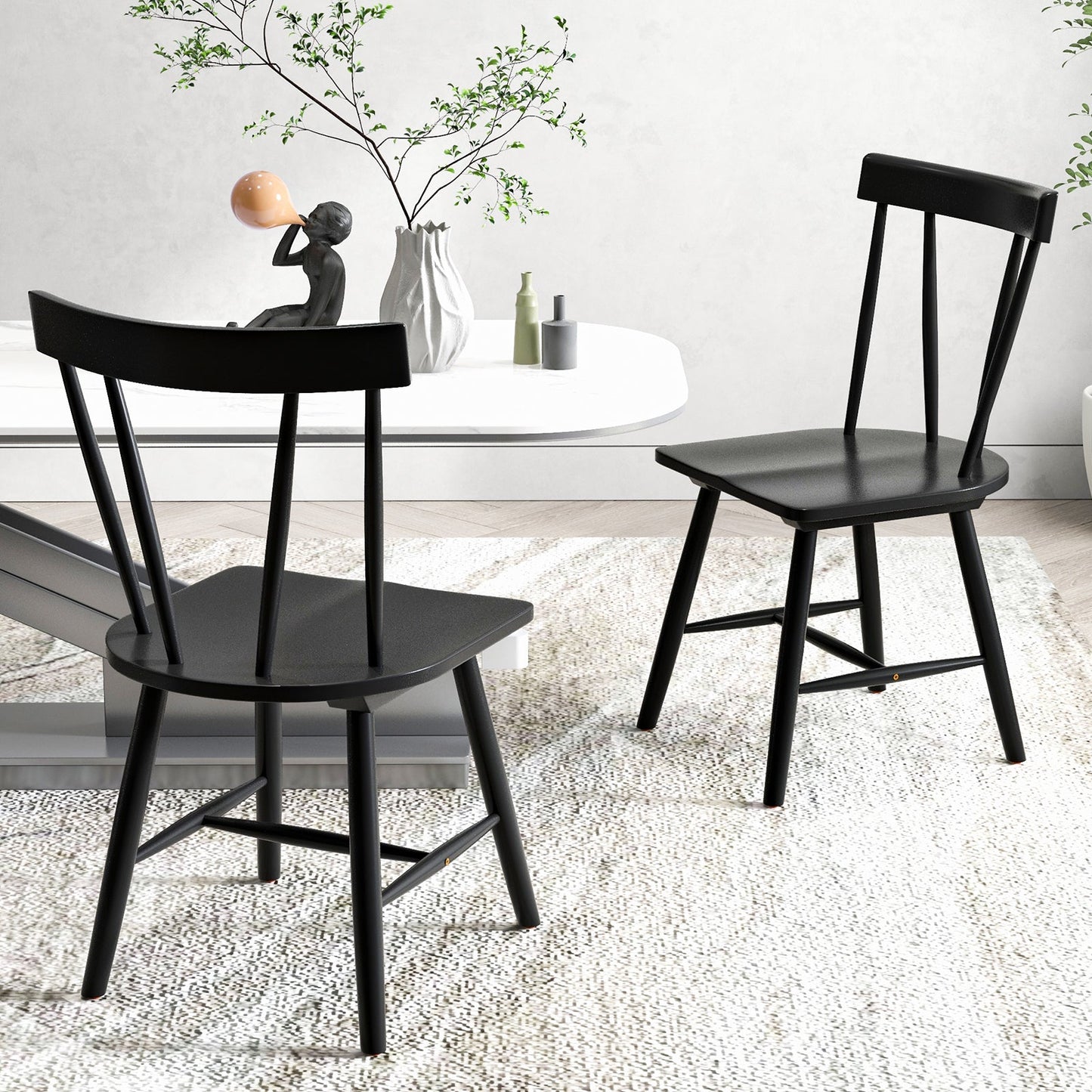 Set of 2 Windsor Chairs-Black