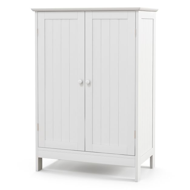 Double Door Bathroom Floor Cabinet with Shelf-White