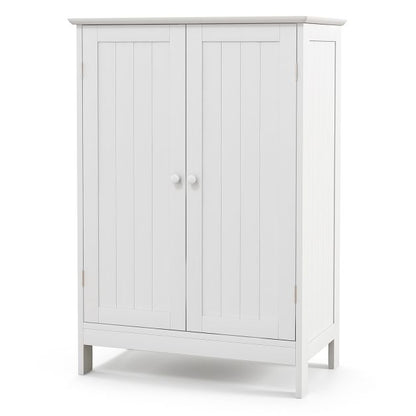 Double Door Bathroom Floor Cabinet with Shelf-White