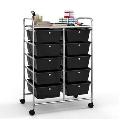 Storage Rolling Cart with 10-Drawer for Tools Scrapbook Paper Organising-Black