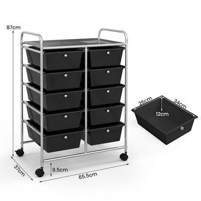Storage Rolling Cart with 10-Drawer for Tools Scrapbook Paper Organising-Black