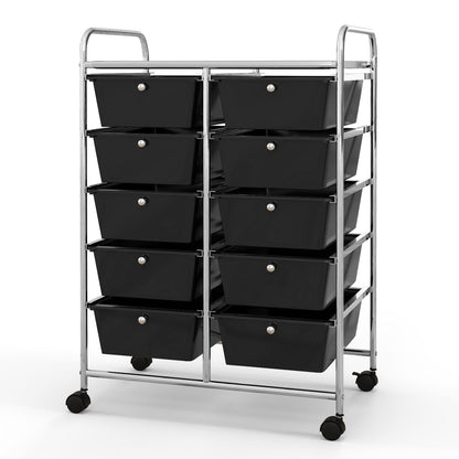 Storage Rolling Cart with 10-Drawer for Tools Scrapbook Paper Organising-Black