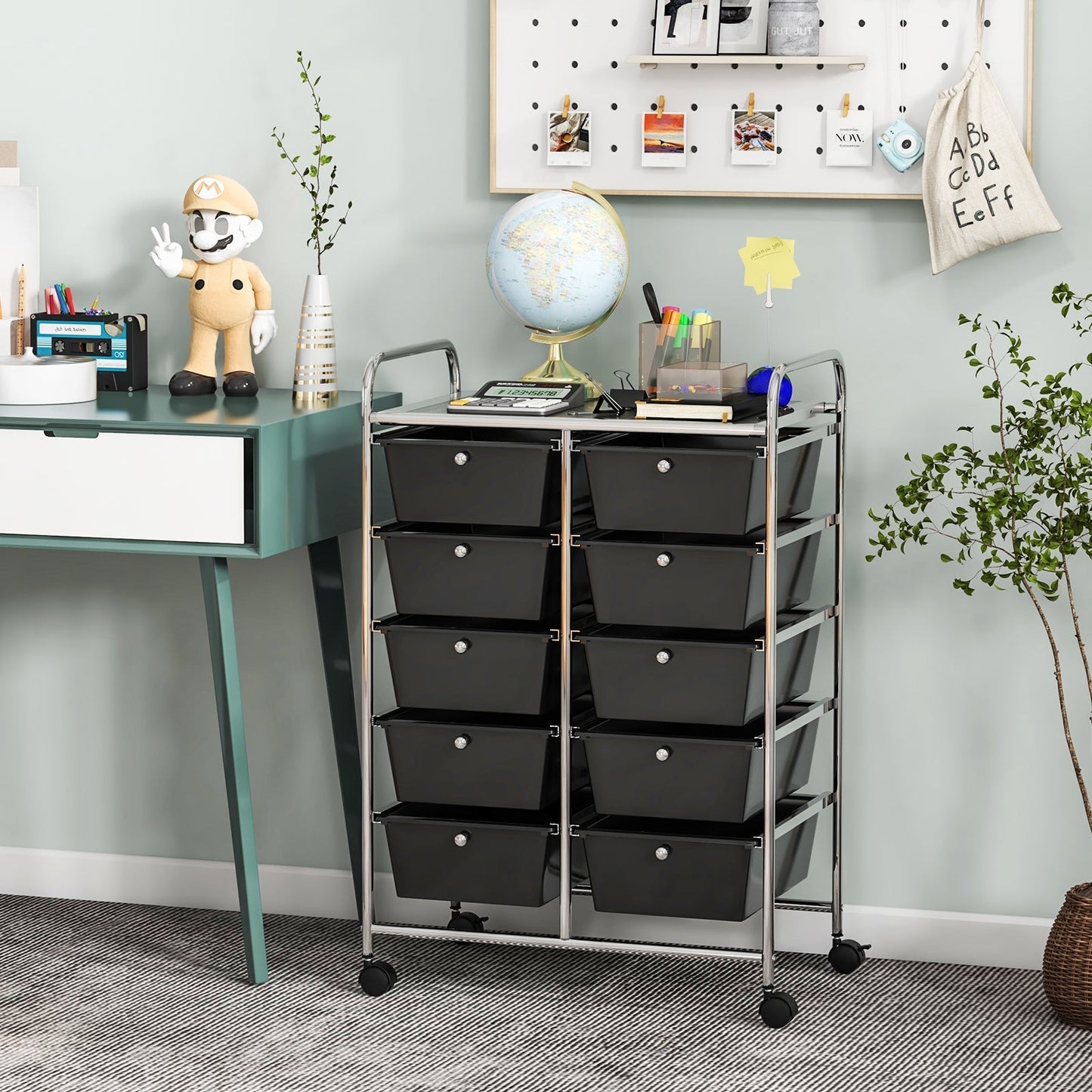 Storage Rolling Cart with 10-Drawer for Tools Scrapbook Paper Organising-Black