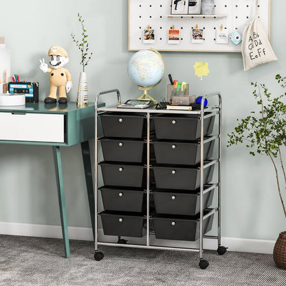 Storage Rolling Cart with 10-Drawer for Tools Scrapbook Paper Organising-Black